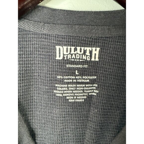 Duluth Trading Mens L Heavy Thermal Shirt Henley Relaxed Fit Waffle Knit Blue - Picture 4 of 7